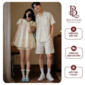 Set đôi couple váy cổ sen babydoll