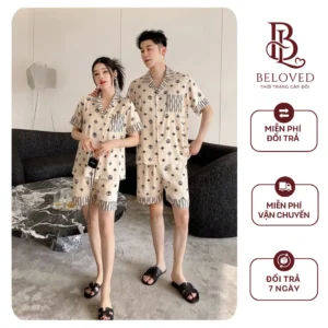 Đồ ngủ đôi Shury Store CTN16 nam nữ đồ bộ ngủ Pyjama couple tay ngắn quần ngắn chất lụa băng cao cấp