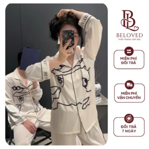 Bộ đồ ngủ đôi DD68 lụa băng tay dài quần dài Shury Store Home Wear Pyjama couple sang trọng mềm mát